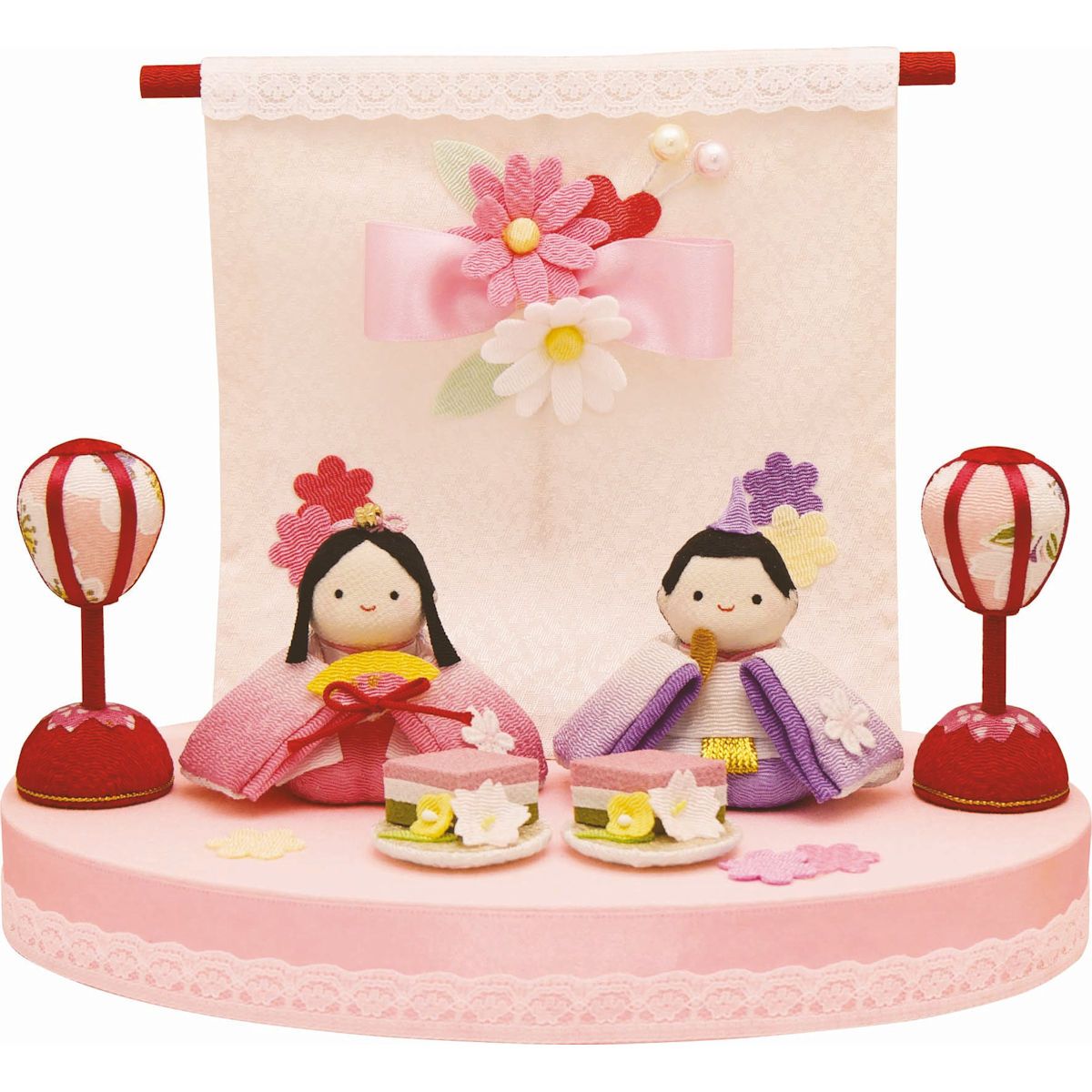 雛人形 雛飾り ちいさな おはなのおひなさま ２人 コンパクト･マンションサイズ 手作りちりめん細工