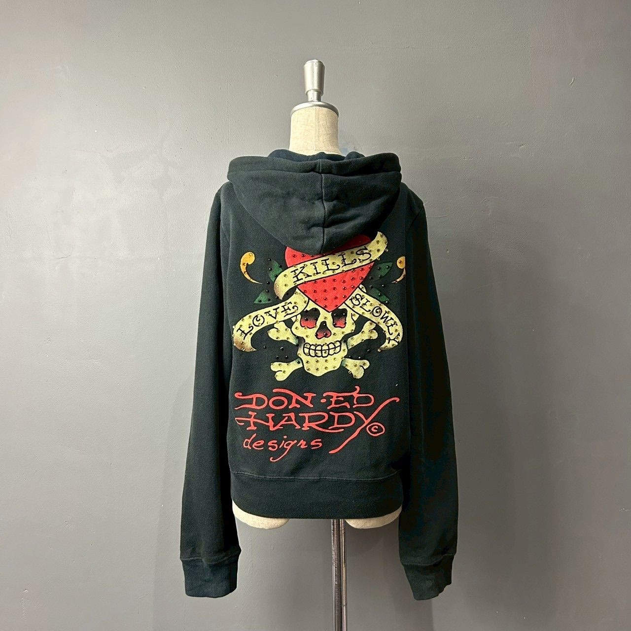 y2k❤️ 00s Ed Hardy スカル 両面ロゴ リブ タンクトップ Ed Hardy LOVE KILLS SLOWRY Hoodie y2k エドハーディー スウェット