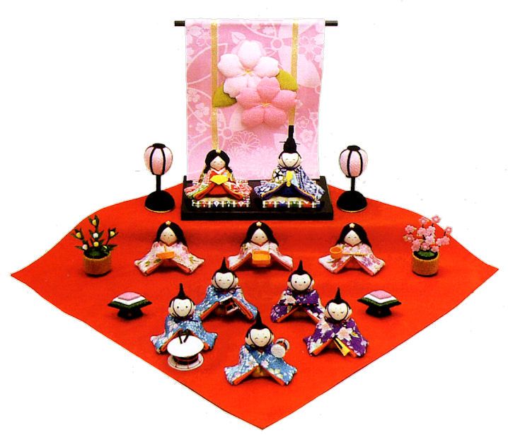 雛人形 花几帳わらべ雛 １０人揃い 手作りちりめん細工 和雑貨 コンパクト ひなまつり