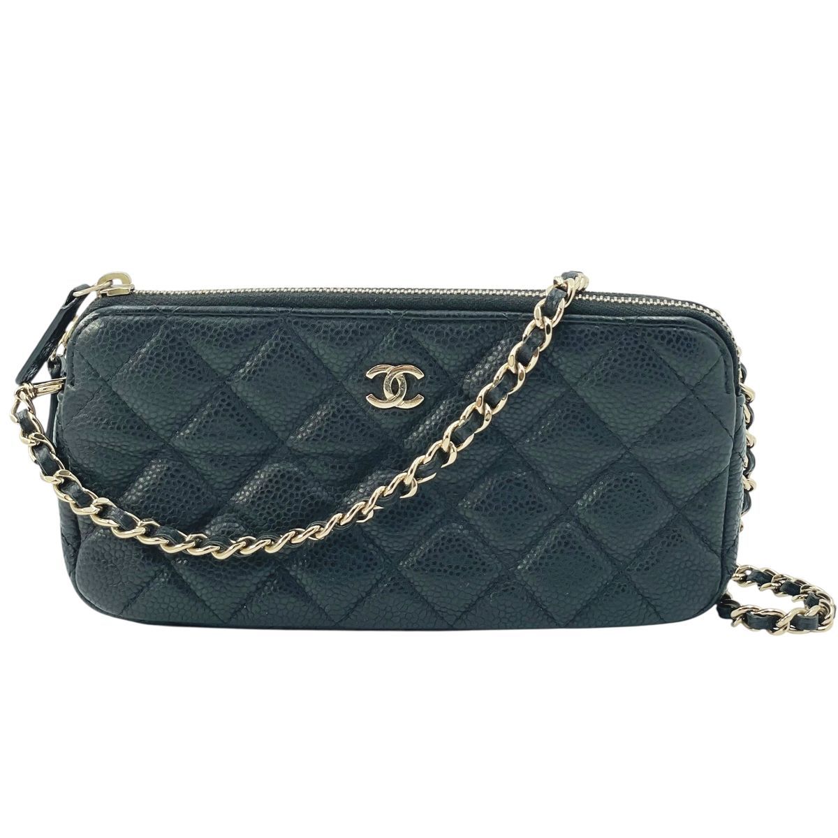 CHANEL シャネル A 82527 チェーンウォレット キャビアスキン レディース財布 マトラッセ Wファスナー OS