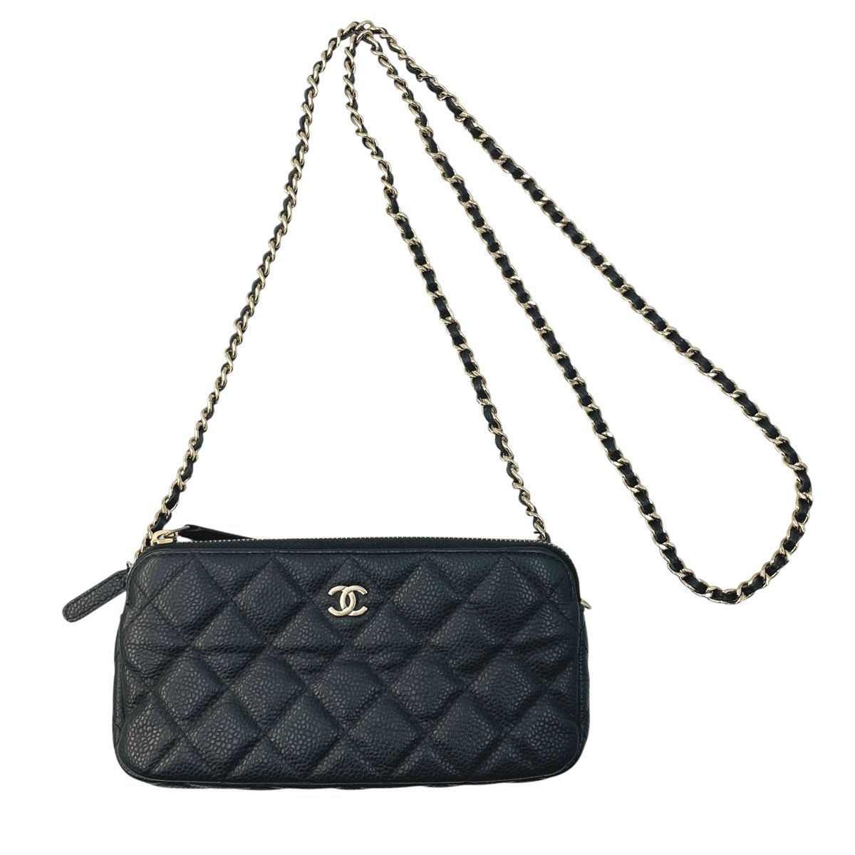 CHANEL シャネル A 82527 チェーンウォレット キャビアスキン レディース財布 マトラッセ Wファスナー OS