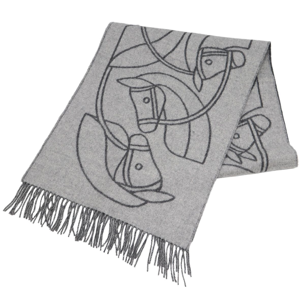 【新品・未使用】HERMES 100%カシミヤ マフラー グレー 箱付き 中古・古着通販】HERMES (エルメス) カシミヤマフラー グレー