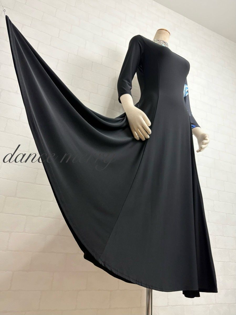 新品 社交ダンス ワンピース 黒 青 ピンク パーティ シンプル 5366
