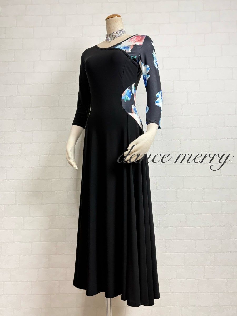 新品 社交ダンス ワンピース 黒 青 ピンク パーティ シンプル 5366