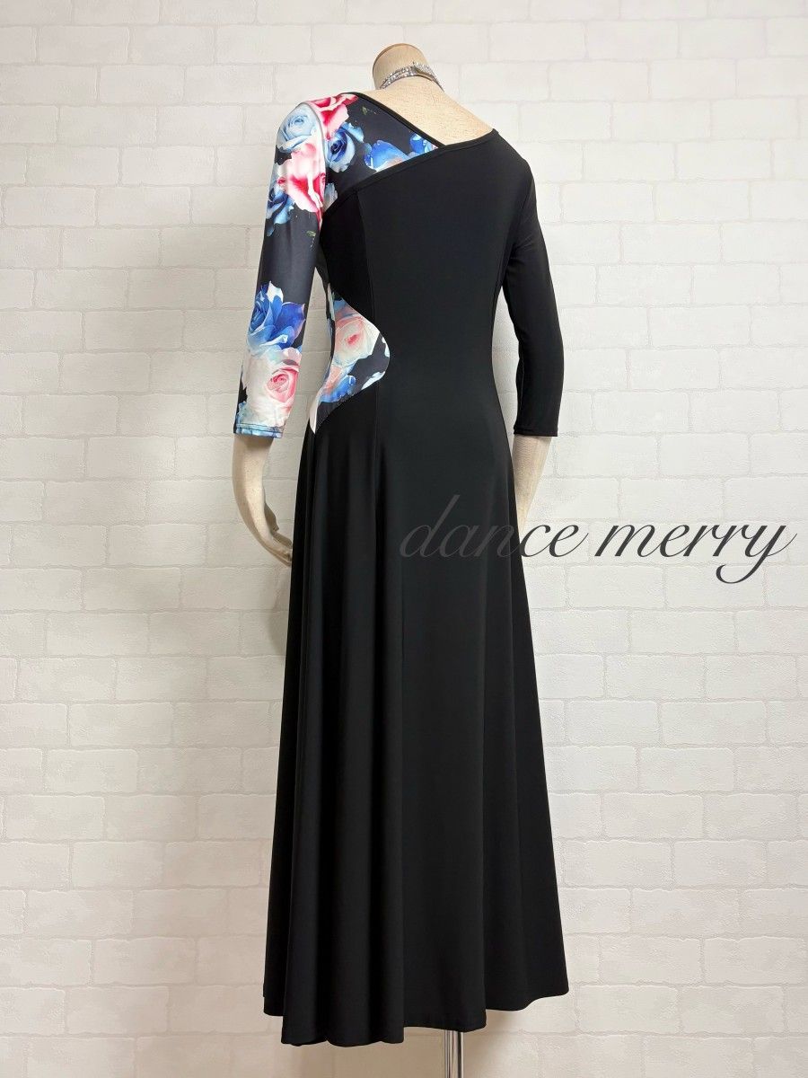 新品 社交ダンス ワンピース 黒 青 ピンク パーティ シンプル 5366