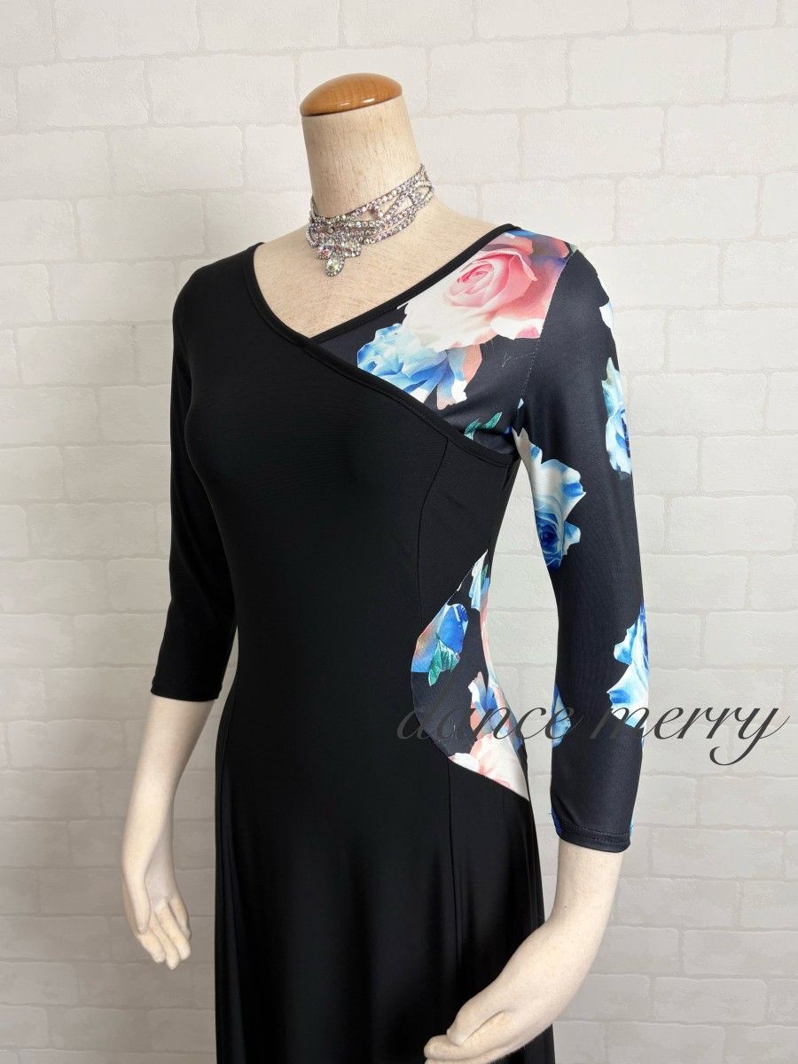 新品 社交ダンス ワンピース 黒 青 ピンク パーティ シンプル 5366