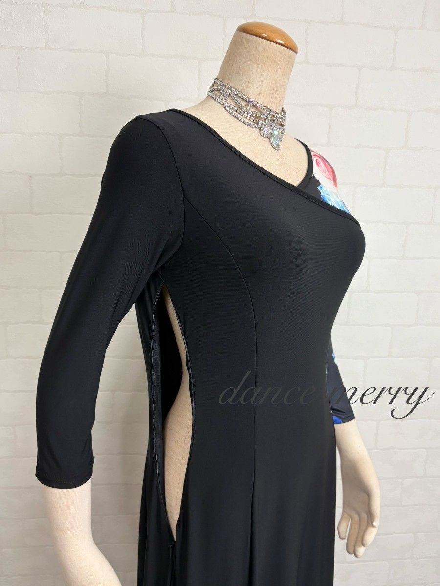 新品 社交ダンス ワンピース 黒 青 ピンク パーティ シンプル 5366