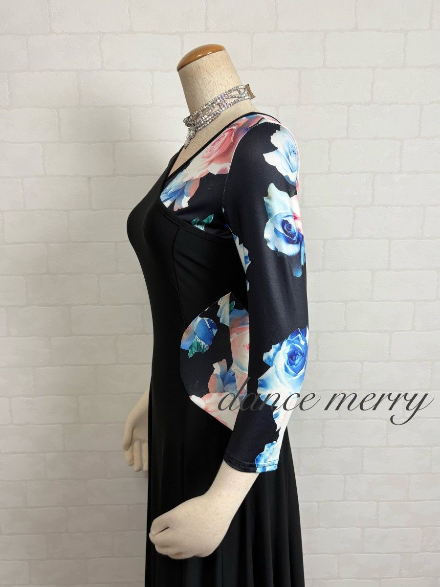 新品 社交ダンス ワンピース 黒 青 ピンク パーティ シンプル 5366