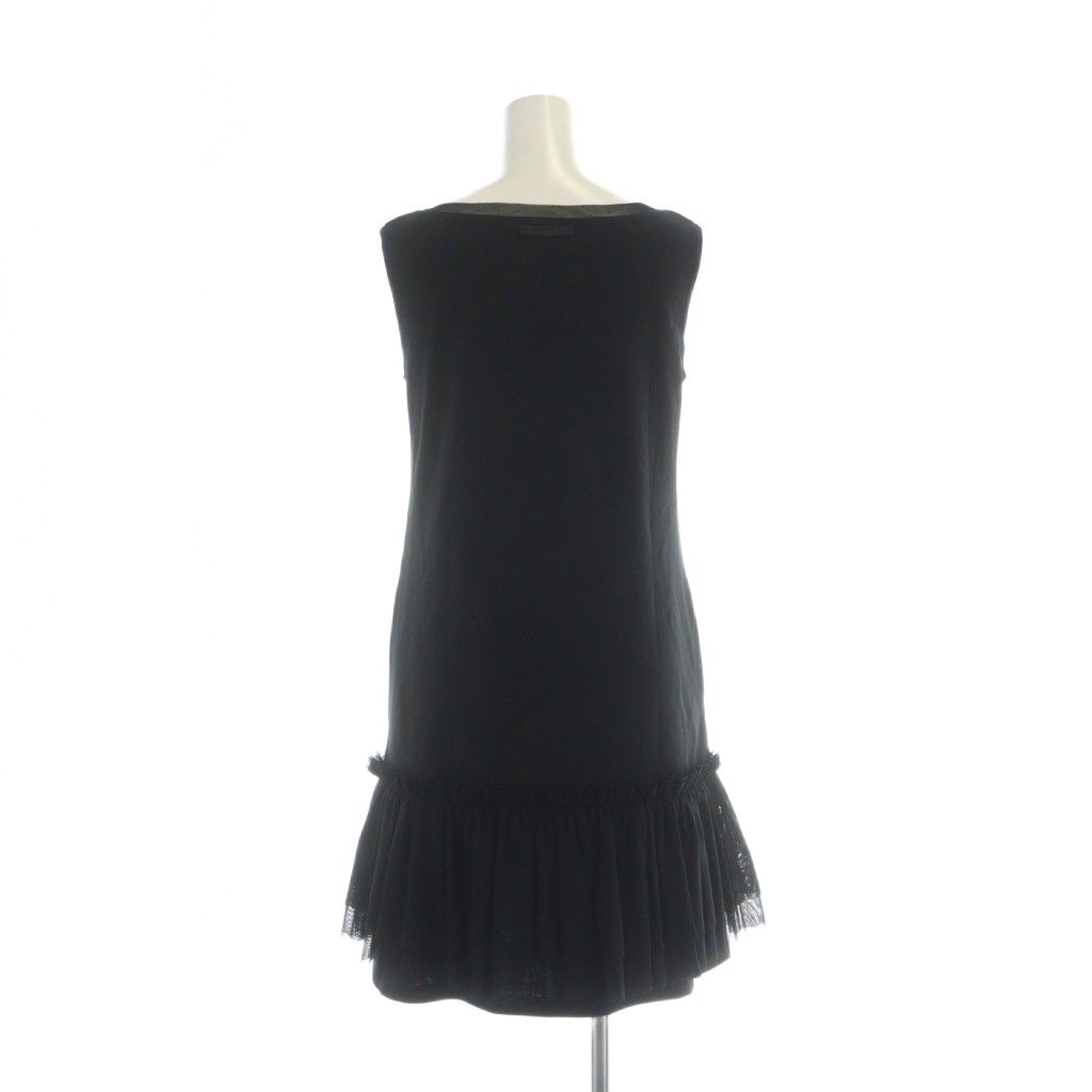 フォクシー FOXEY チュール ノースリーブワンピース ミドル ロゴ フリル 38 S 黒 ブラック 29068- MQ