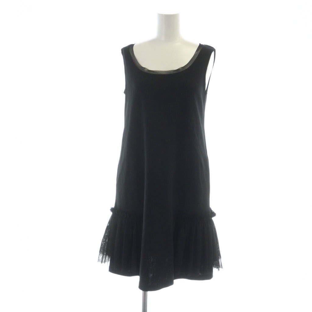フォクシー FOXEY チュール ノースリーブワンピース ミドル ロゴ フリル 38 S 黒 ブラック 29068- MQ