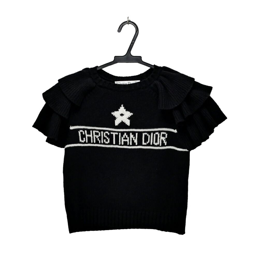 名東】ディオール 半袖ニット フリル 36サイズ ブラック ホワイト 黒