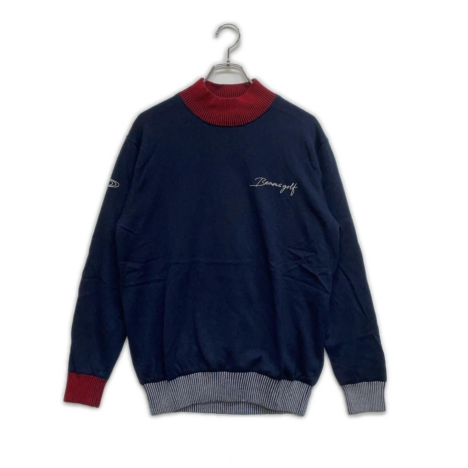 メンズ ビームスゴルフ BEAMSGOLF セーター L ネイビー パネルモックネックニット 裏地付き
