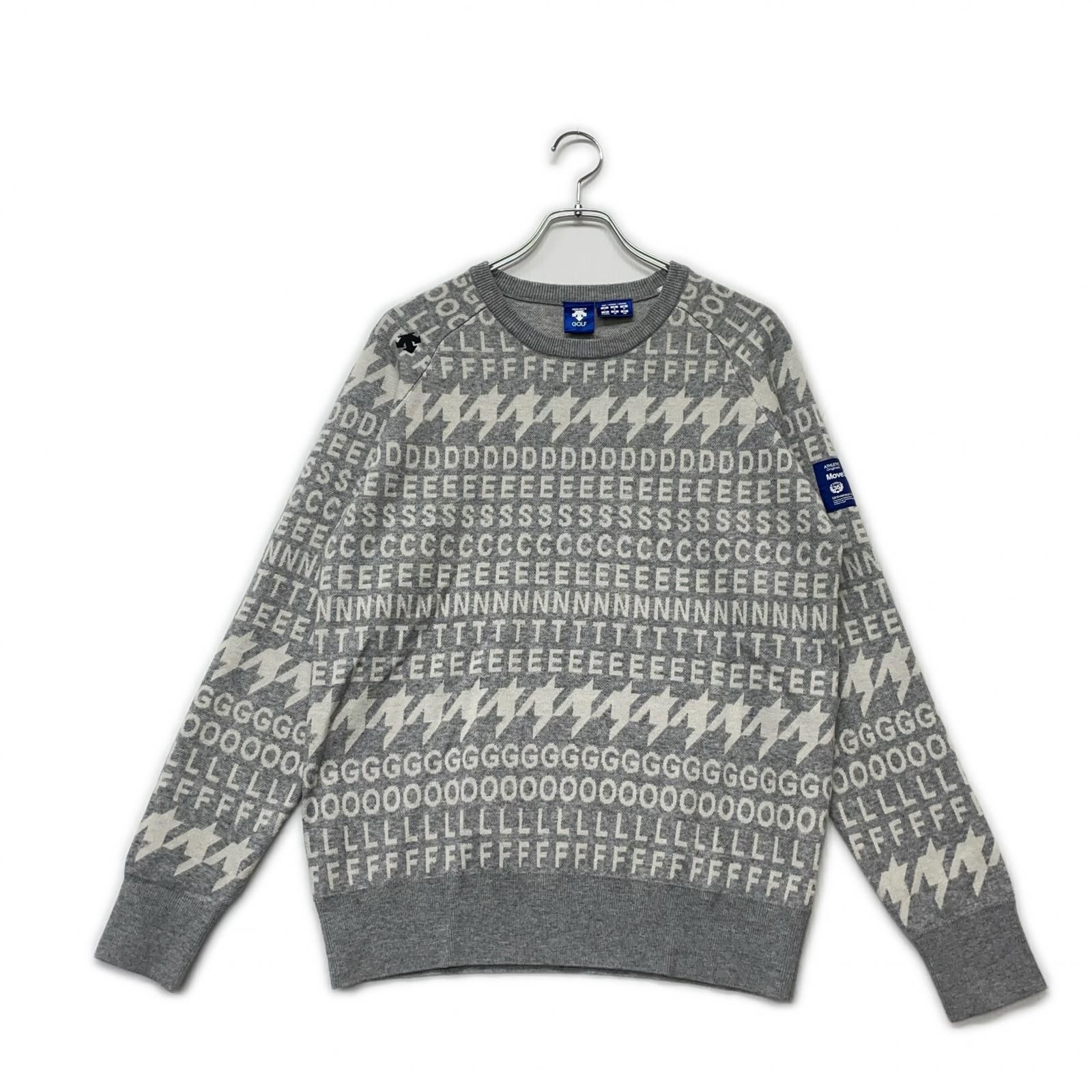 メンズ デサントゴルフ DESCENTE GOLF セーター L グレー×ホワイト ロゴ総柄 クルーネック