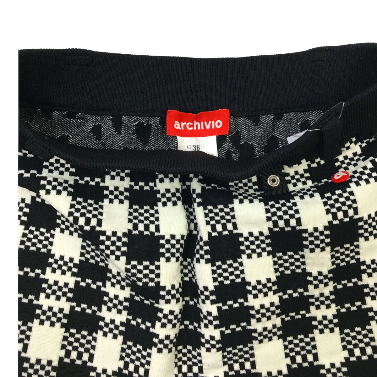 レディース アルチビオ archivio スカート 36 S 黒×白 ニット 格子柄 ダルメシアン柄 スカート レディースウェア ゴルフ