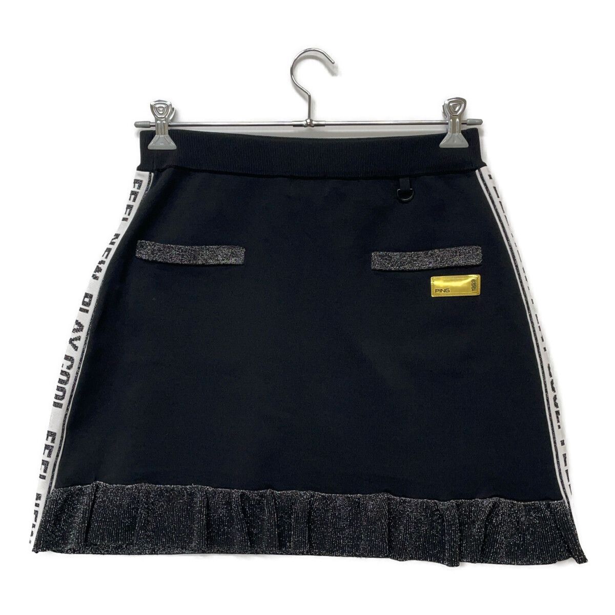 レディース ピン PING スカート LL 黒 ニット ラメロゴ フリル ウエストゴム