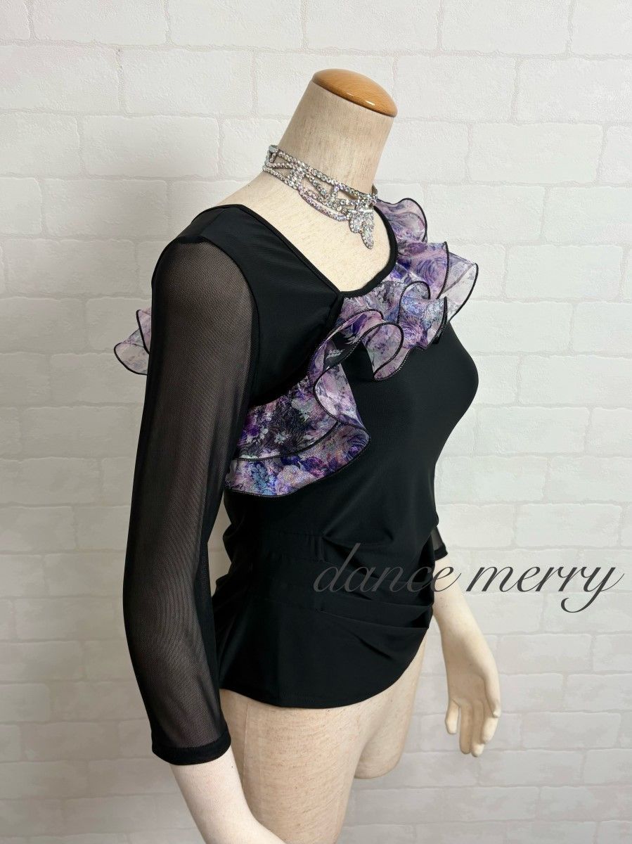 新品 社交ダンス 黒 紫 ラベンダー ツーピース セットアップ タンゴ