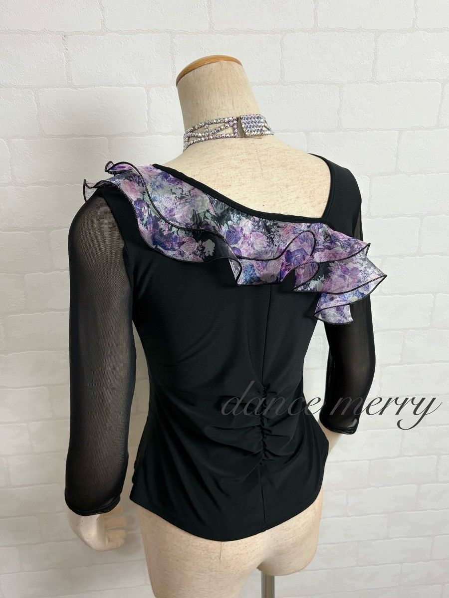 新品 社交ダンス 黒 紫 ラベンダー ツーピース セットアップ タンゴ