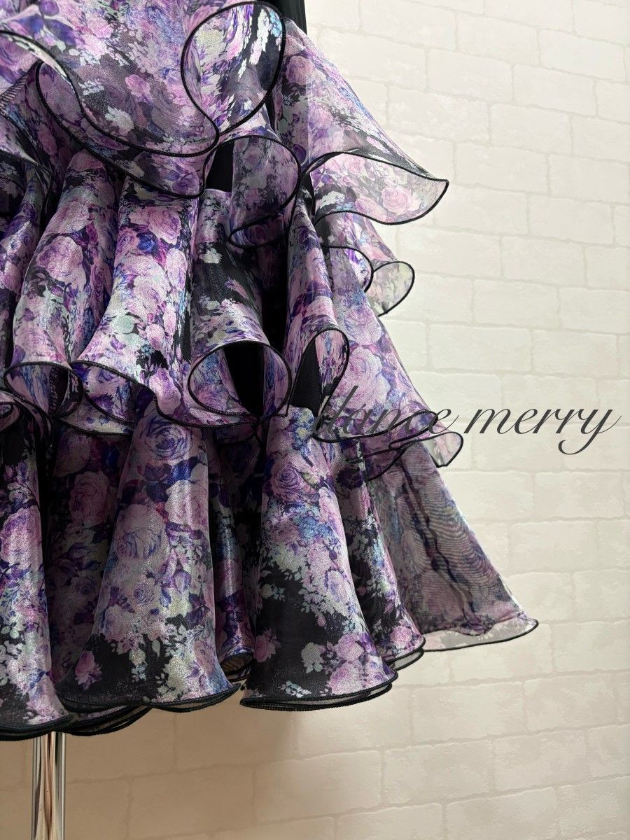 新品 社交ダンス 黒 紫 ラベンダー ツーピース セットアップ タンゴ