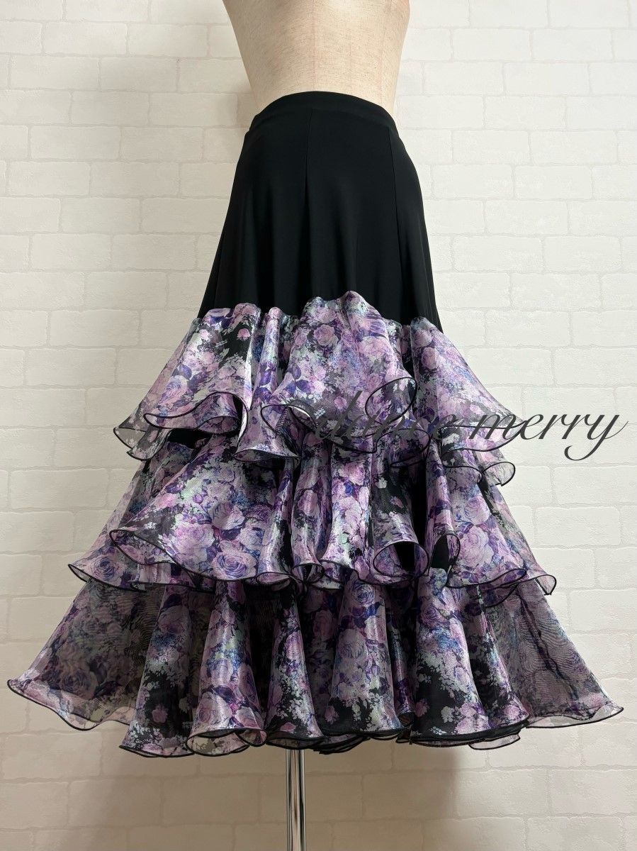 新品 社交ダンス 黒 紫 ラベンダー ツーピース セットアップ タンゴ