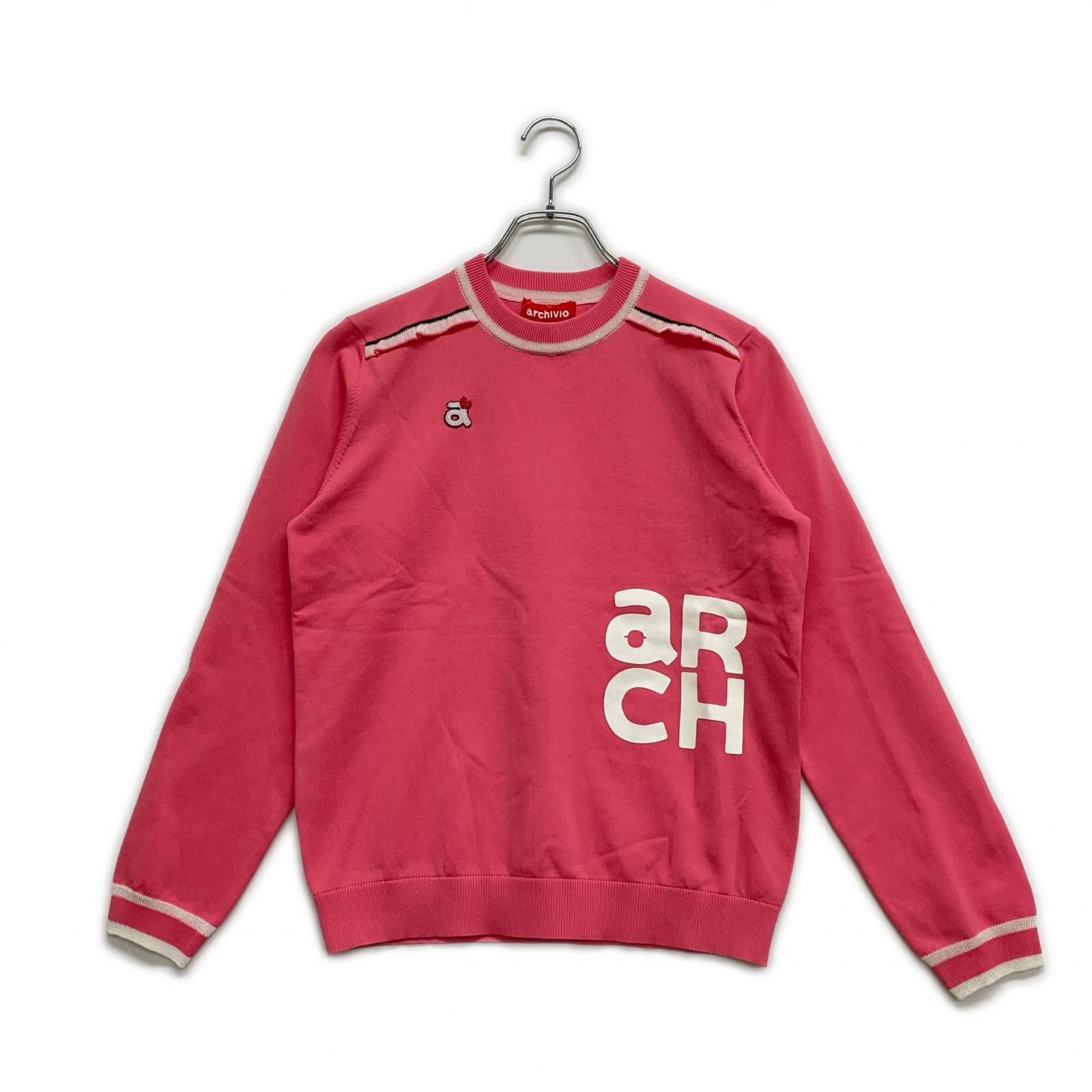 レディース アルチビオ archivio セーター 38 M ピンク クルーネック フリル 軽量