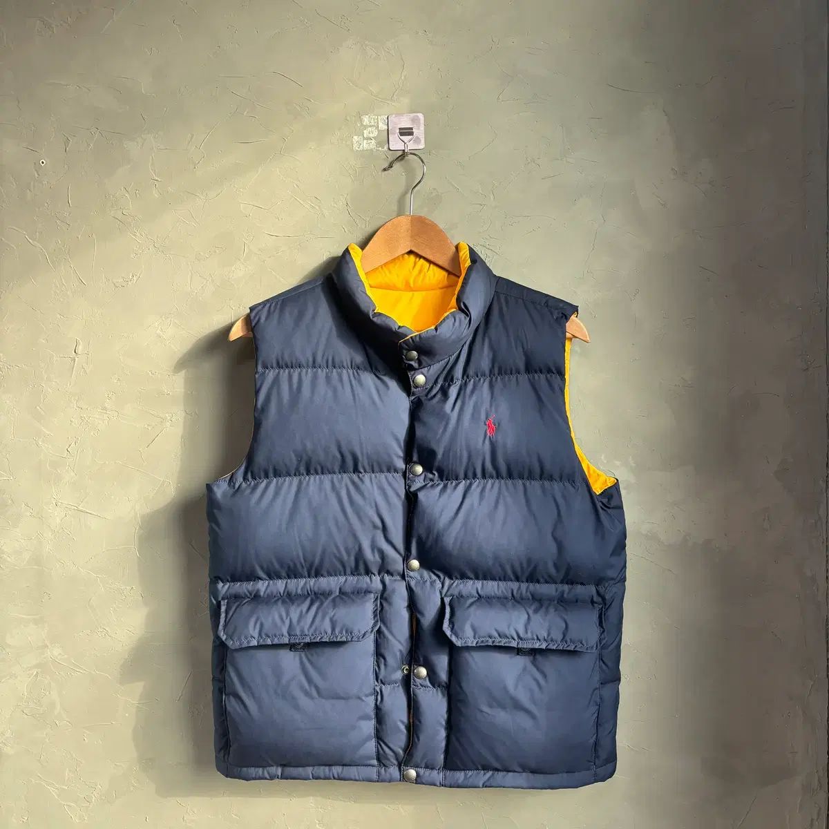 ポロ ラルフローレン ダックダウン リバーシブル ダウンベスト ネイビー イエロー
