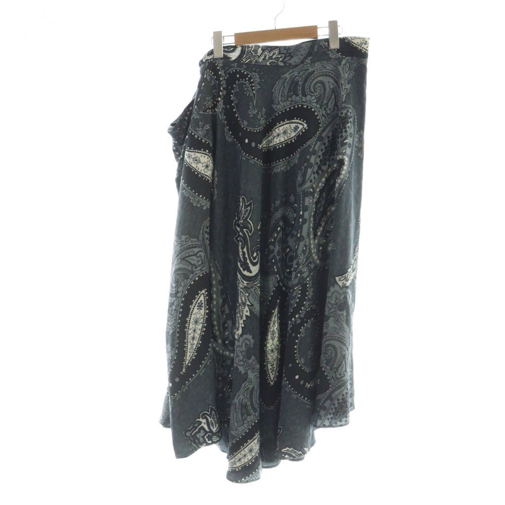 ヨウジヤマモトノアール YOHJI NOIR フ ロングスカート ペイズリー柄 ロゴ 絹 シルク 3 L 黒 ブラック グレー MQ