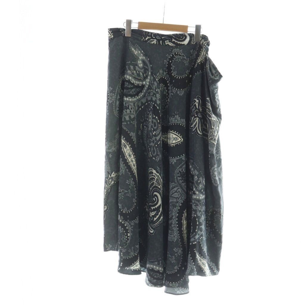 ヨウジヤマモトノアール YOHJI NOIR フ ロングスカート ペイズリー柄 ロゴ 絹 シルク 3 L 黒 ブラック グレー MQ