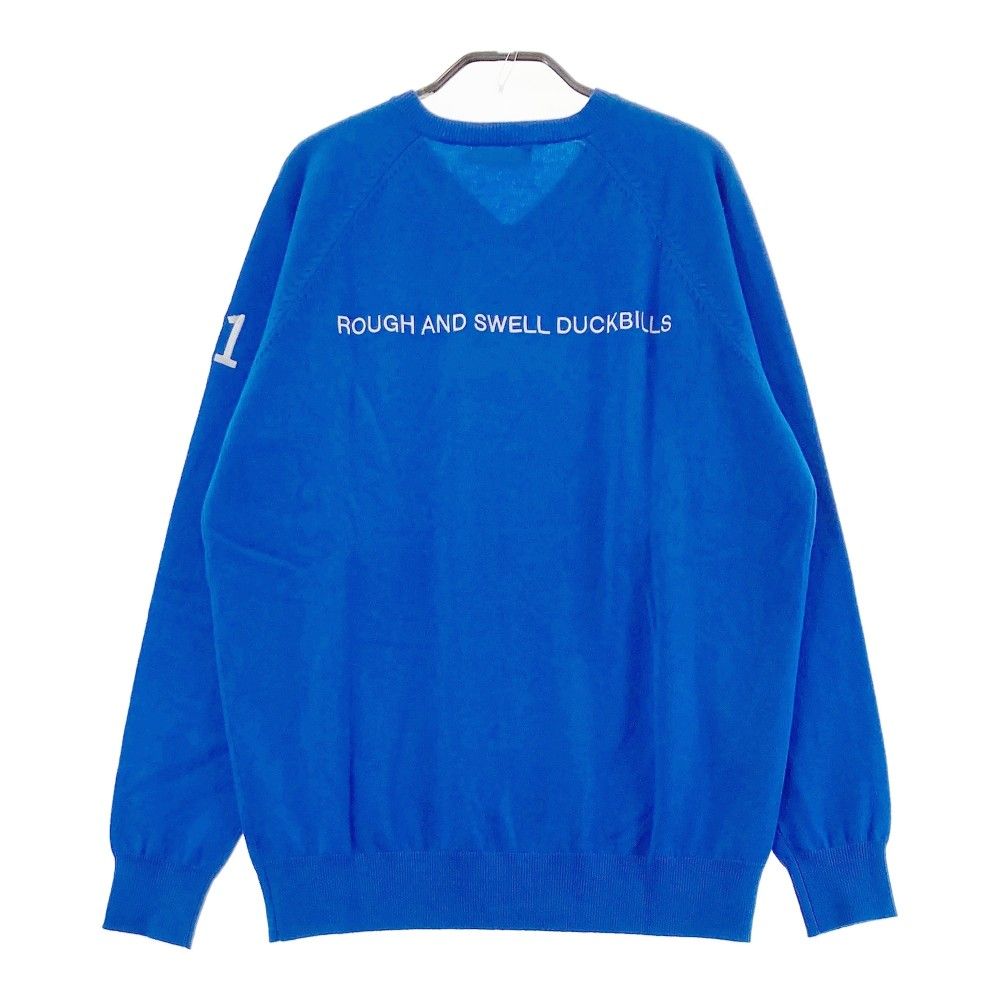 サイズ L ROUGH SWELL ラフアンドスウェル ウール Vネック ニットセーター ブルー系 ゴルフウェア メンズ ストスト