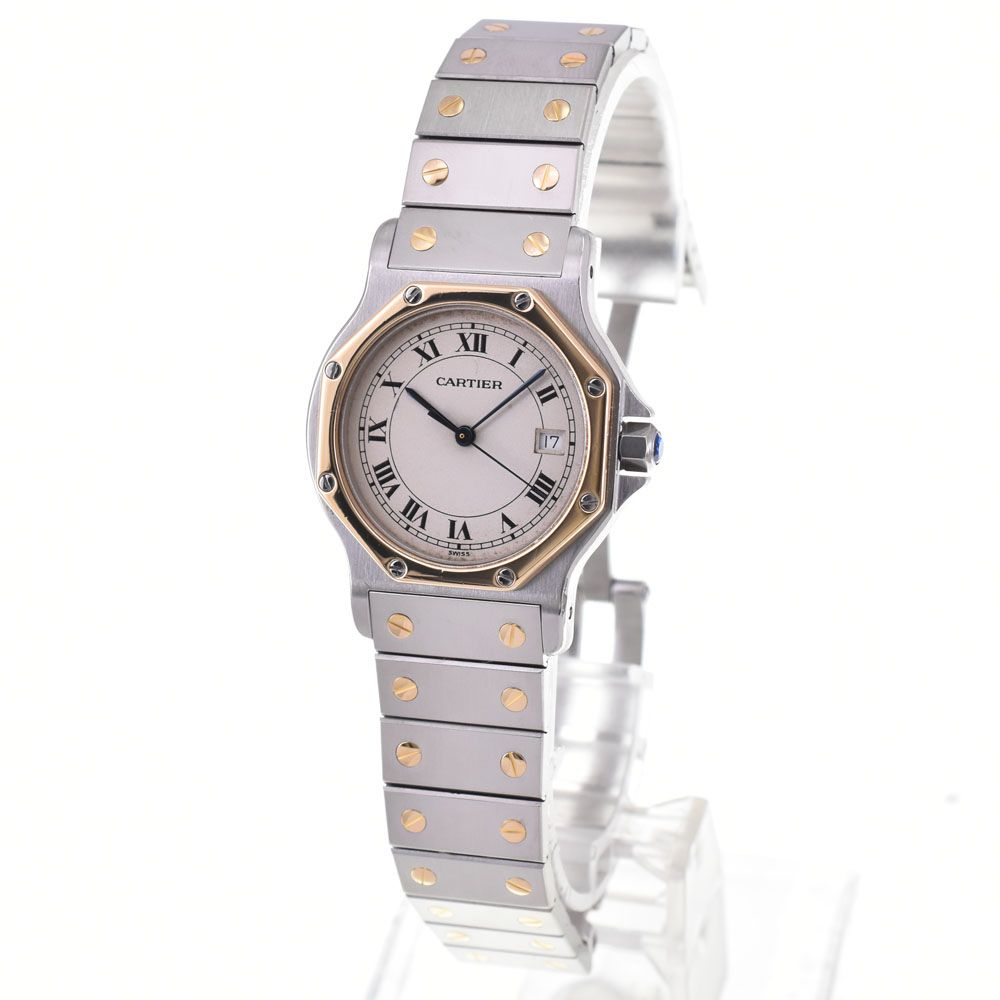 カルティエ CARTIER サントスオクタゴン LM SS K 18 YG クォーツ ユニセックス 保証書付き D 144425