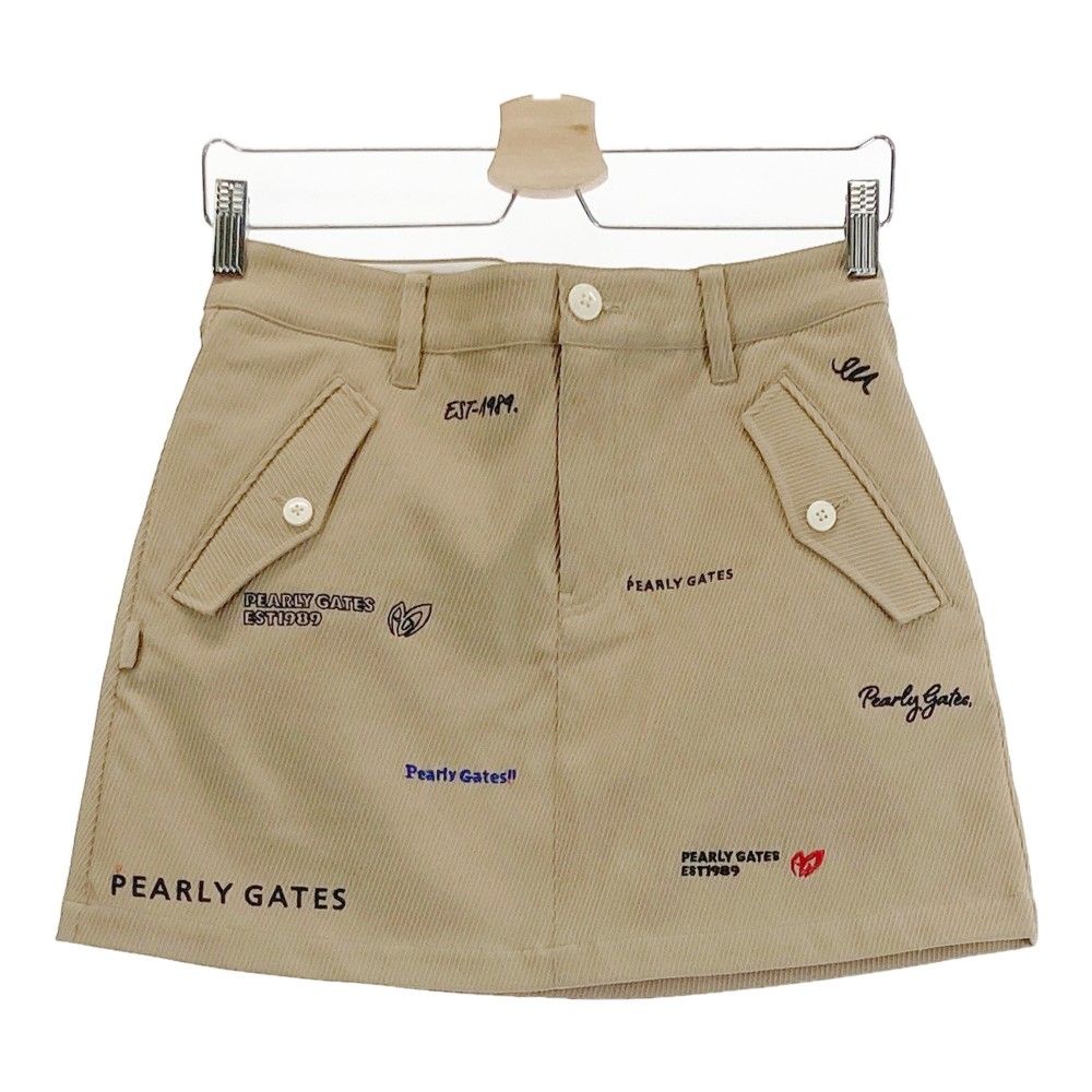 サイズ 0 PEARLY GATES パーリーゲイツ モデル ストレッチスカート 刺繍ロゴ ベージュ系 ゴルフウェア レディース ストスト