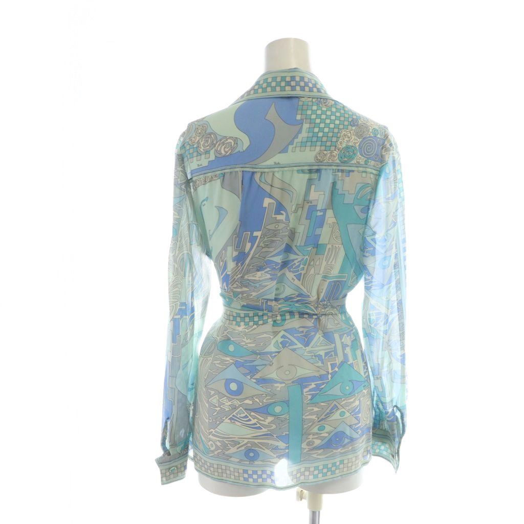 エミリオプッチ EMILIO PUCCI ヴィンテージ シャツ ブラウス 長袖 総柄 8 青 ブルー MQ