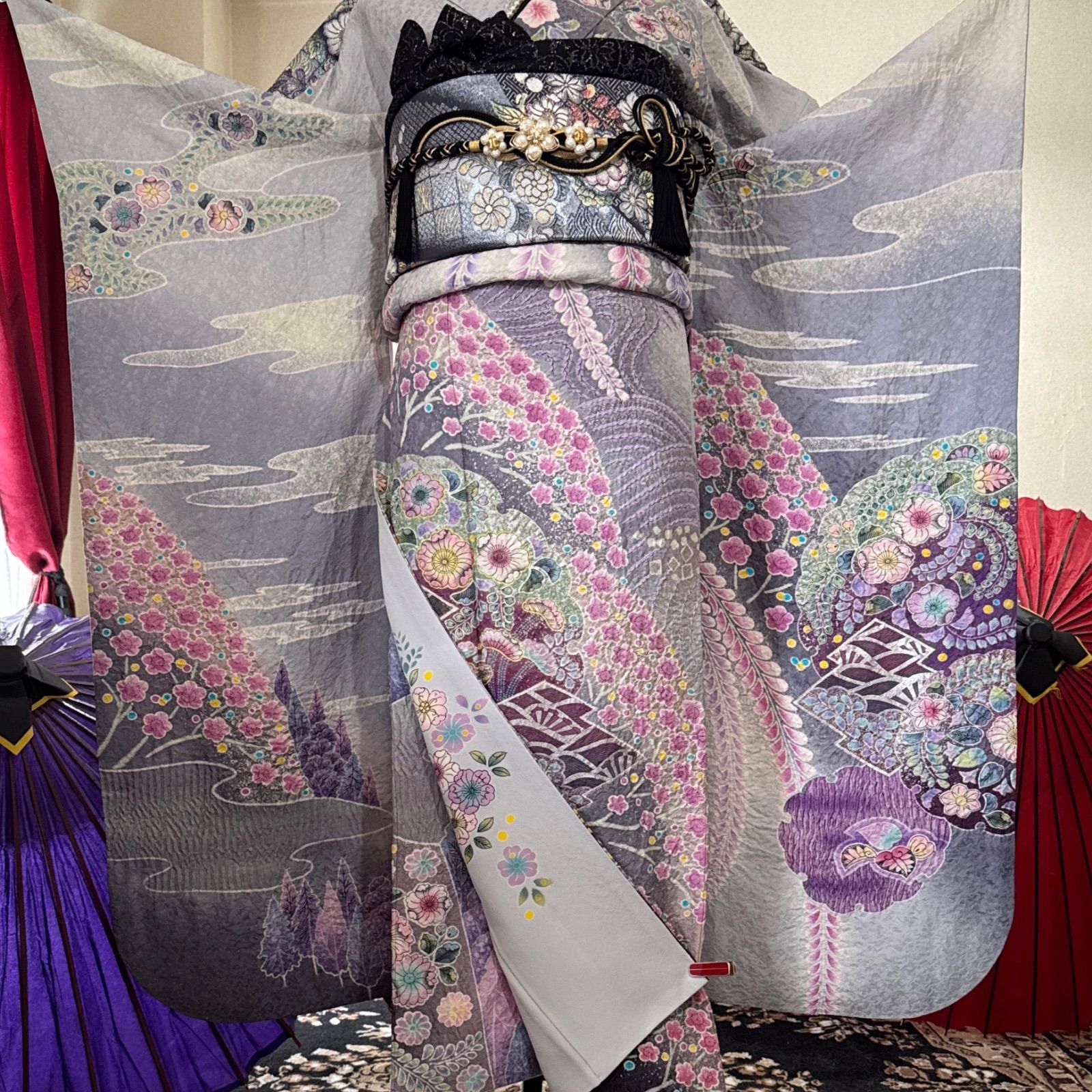 高級振袖セット(3点)・長襦袢(共誂/正絹)・半衿・極上・辻が花・絞り