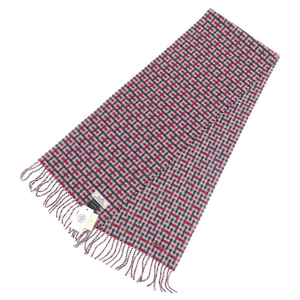 エルメス HERMES マフラー Hエコセ カシミヤ マリン×ボルドー 新品 未