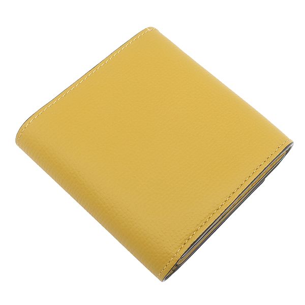 ロエベ LOEWE 二つ折り財布 アナグラム トライフォールド ウォレット グレインカーフレザー ペブルグレインカーフ マスタード シルバー金具 コンパクトウォレット 黄色 保存袋