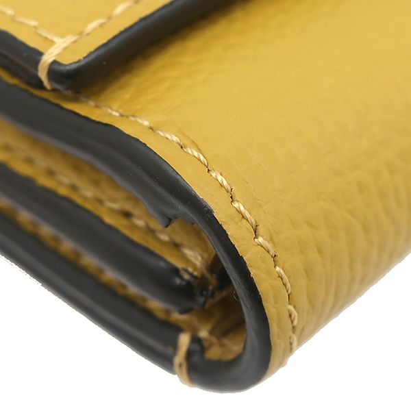  ロエベ LOEWE 二つ折り財布 アナグラム トライフォールド ウォレット グレインカーフレザー ペブルグレインカーフ マスタード シルバー金具 コンパクトウォレット 黄色 保存袋 二つ折り財布 折り財布