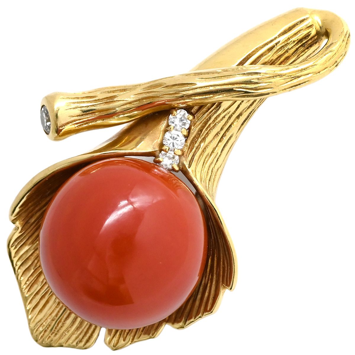 ペンダントトップ 珊瑚 ダイヤ イエローゴールド 赤 サンゴ