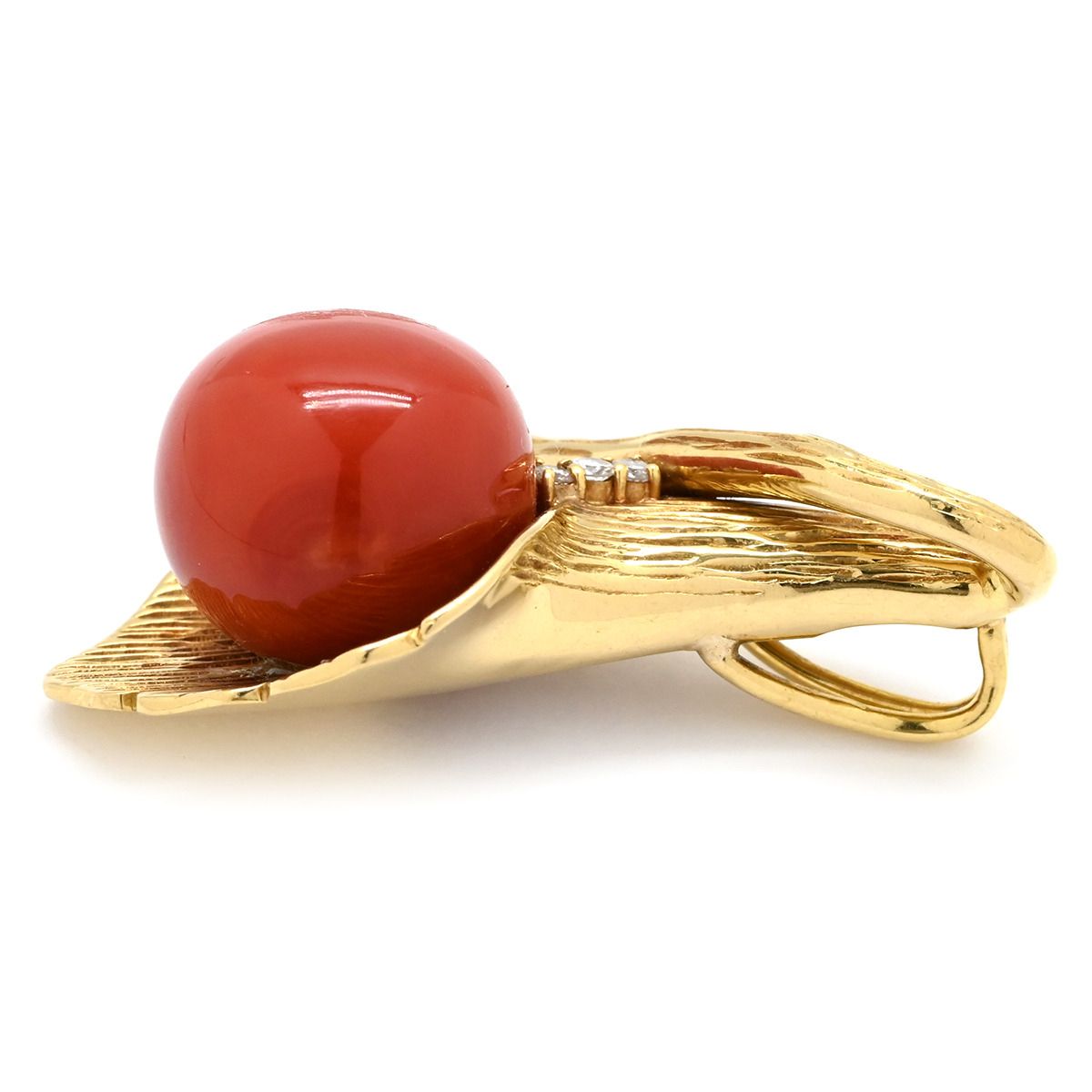 ペンダントトップ 珊瑚 ダイヤ イエローゴールド 赤 サンゴ