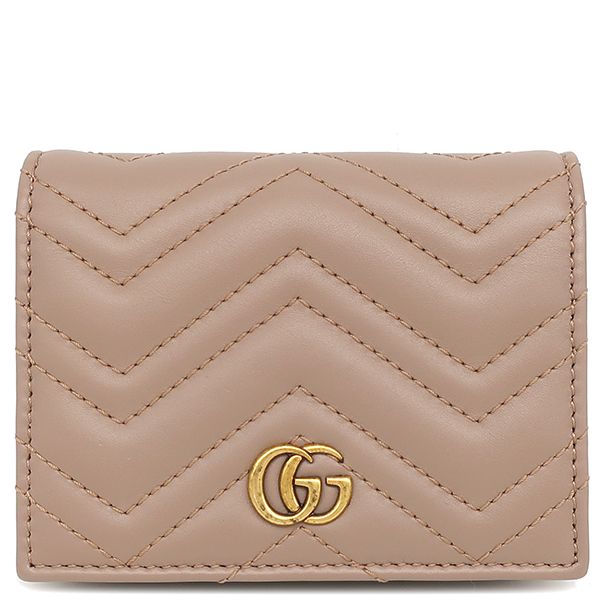 グッチ GUCCI 二つ折り財布 ダブルG カードケース ウォレット レザー シェブロンキルティングナッパレザー ピンクベージュ ゴールド金具 GG 466492 保存袋
