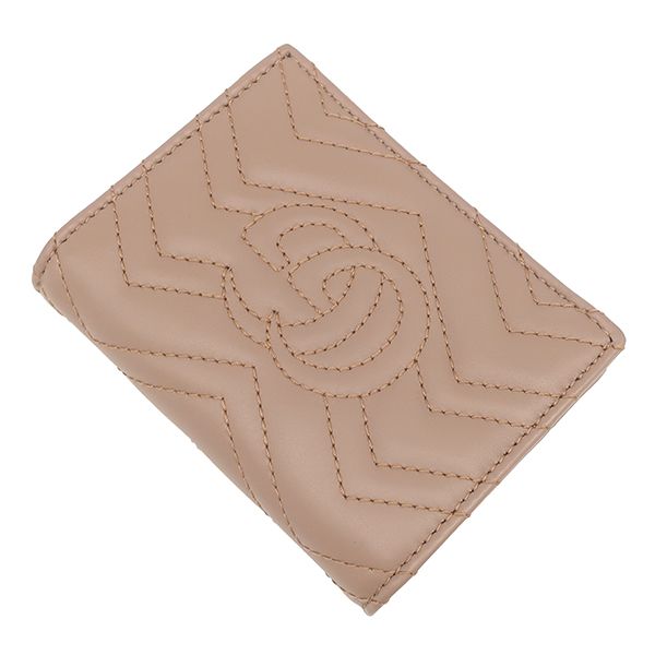 グッチ GUCCI 二つ折り財布 ダブルG カードケース ウォレット レザー シェブロンキルティングナッパレザー ピンクベージュ ゴールド金具 GG 466492 保存袋