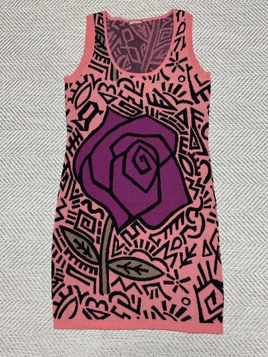 ジョン ギャリアーノ ピンク フラワー ノースリーブ ニット ONE PIECE ウール