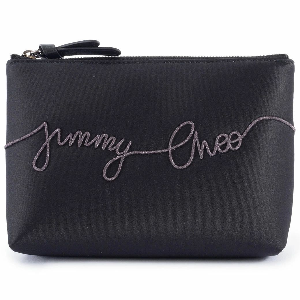 JIMMY CHOO ジミーチュウ サテン ロゴ ポーチ 小物入れ ブラック レディース 小さめ