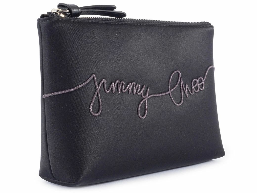 JIMMY CHOO ジミーチュウ サテン ロゴ ポーチ 小物入れ ブラック レディース 小さめ