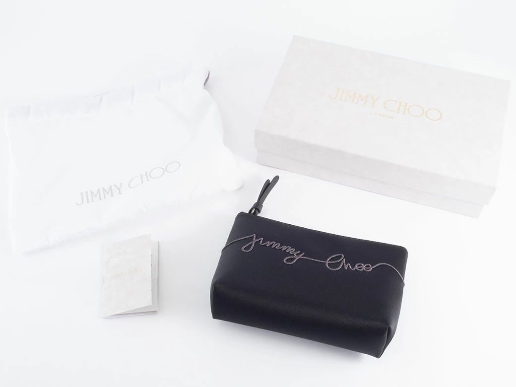 JIMMY CHOO 【未使用品】ジミーチュウ サテン ロゴ ポーチ 小物入れ