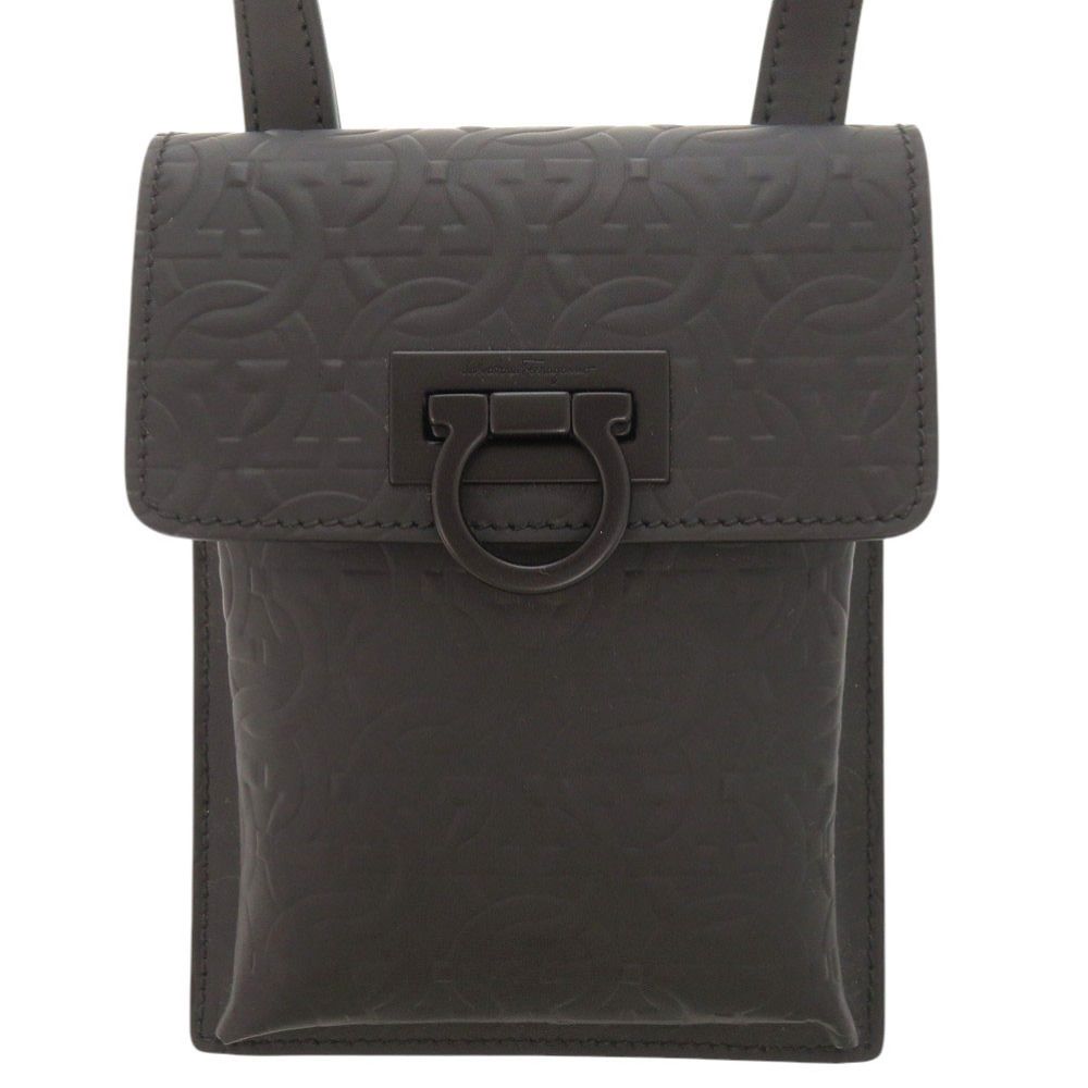 サルヴァトーレフェラガモ ガンチーニ エンボスレザー ブラック ショルダーバッグ 黒 2036 Salvatore Ferragamo