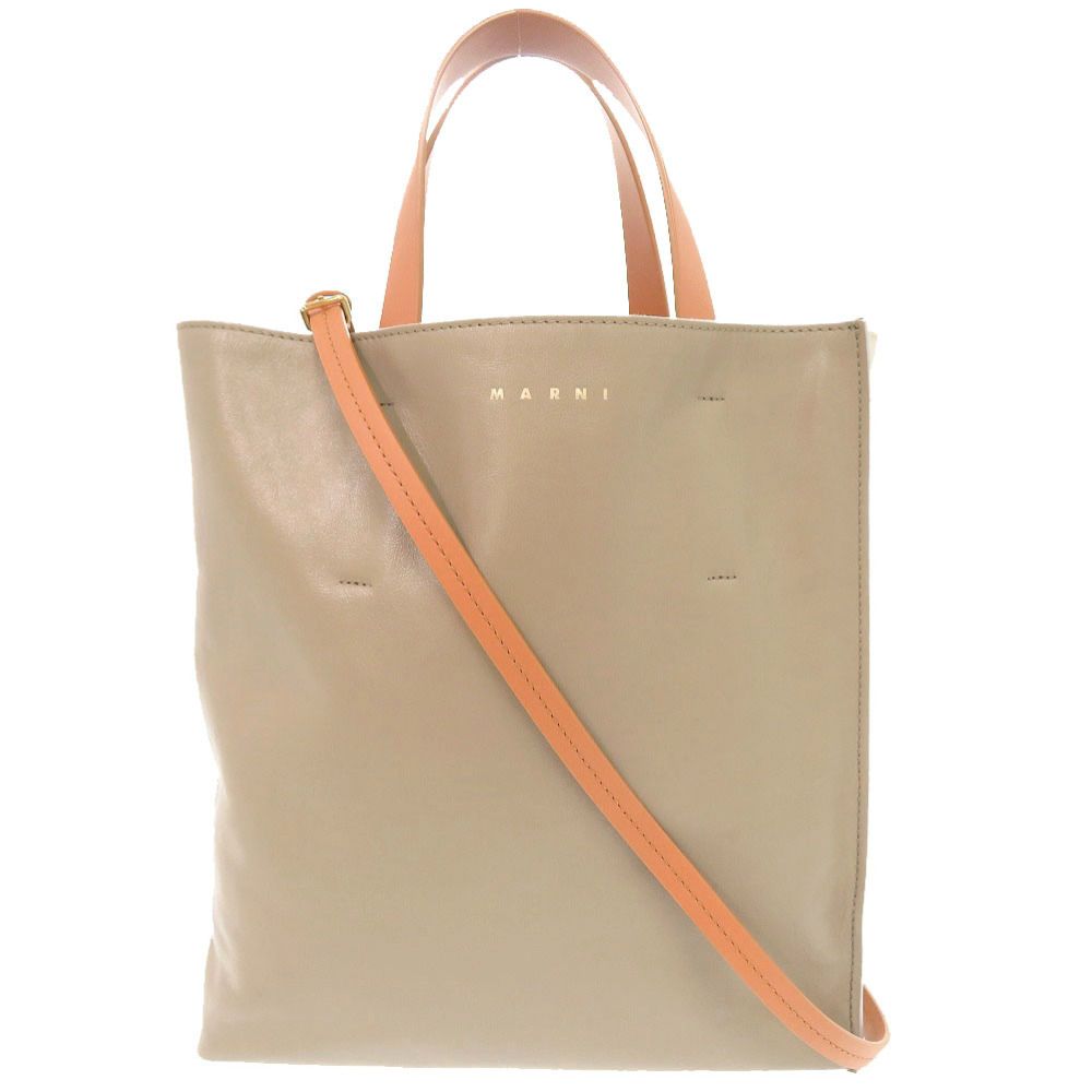 美品 マルニ MUSEO ミュゼオ レザー ベージュ 2WAY トートバッグ 