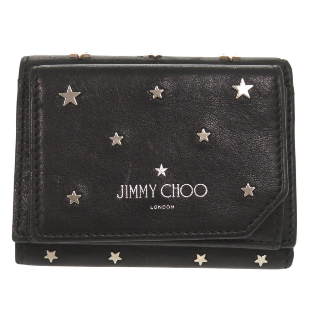 ジミーチュウ スター 星 スタッズ レザー ブラック 三つ折り財布 黒 0585 JIMMY CHOO
