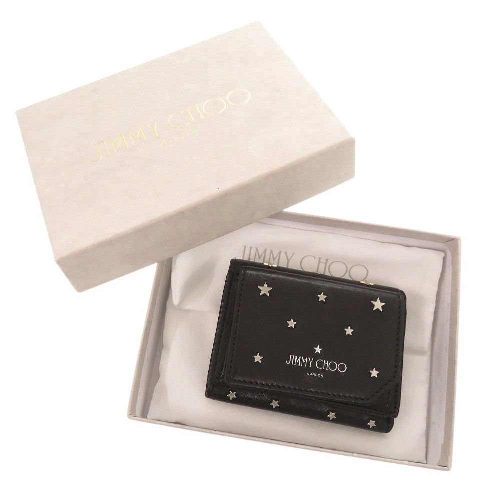 ジミーチュウ スター 星 スタッズ レザー ブラック 三つ折り財布 黒 0585 JIMMY CHOO