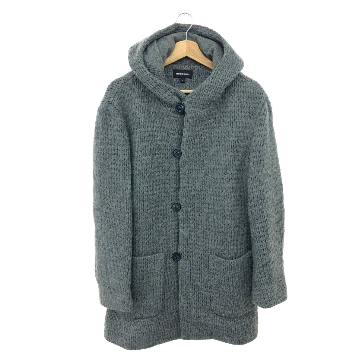 Three dots スリードッツ フーデットニットコート サイズ:M     グレー メンズ / 240001161940 Three dots スリードッツ フーデットニットコート サイズ:M グレー