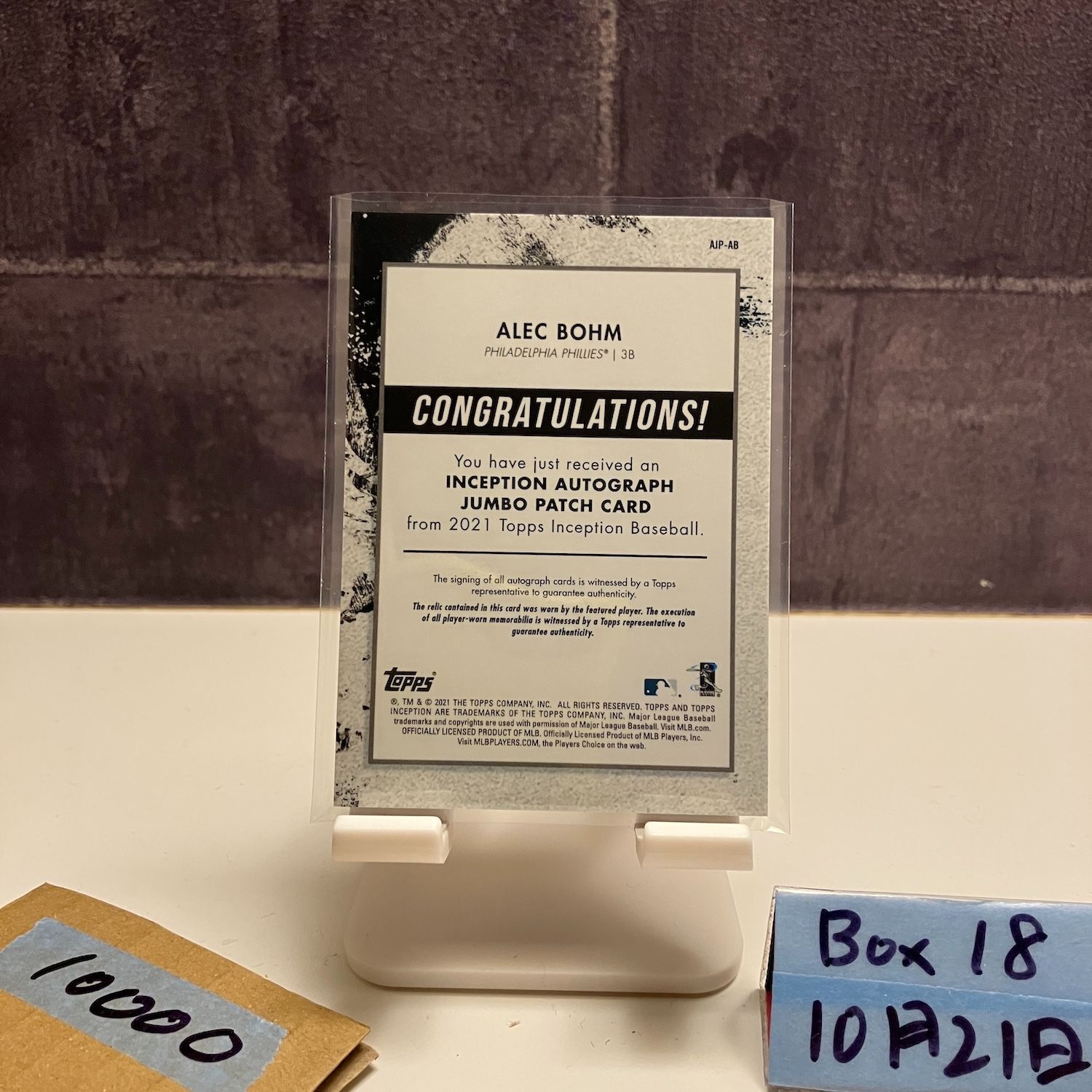 2021 Topps Inception Alec Bohm 31 50 直筆サインカード PHILADELPHIA PHILLIES RC ルーキー Rookie Jumboパッチ カード