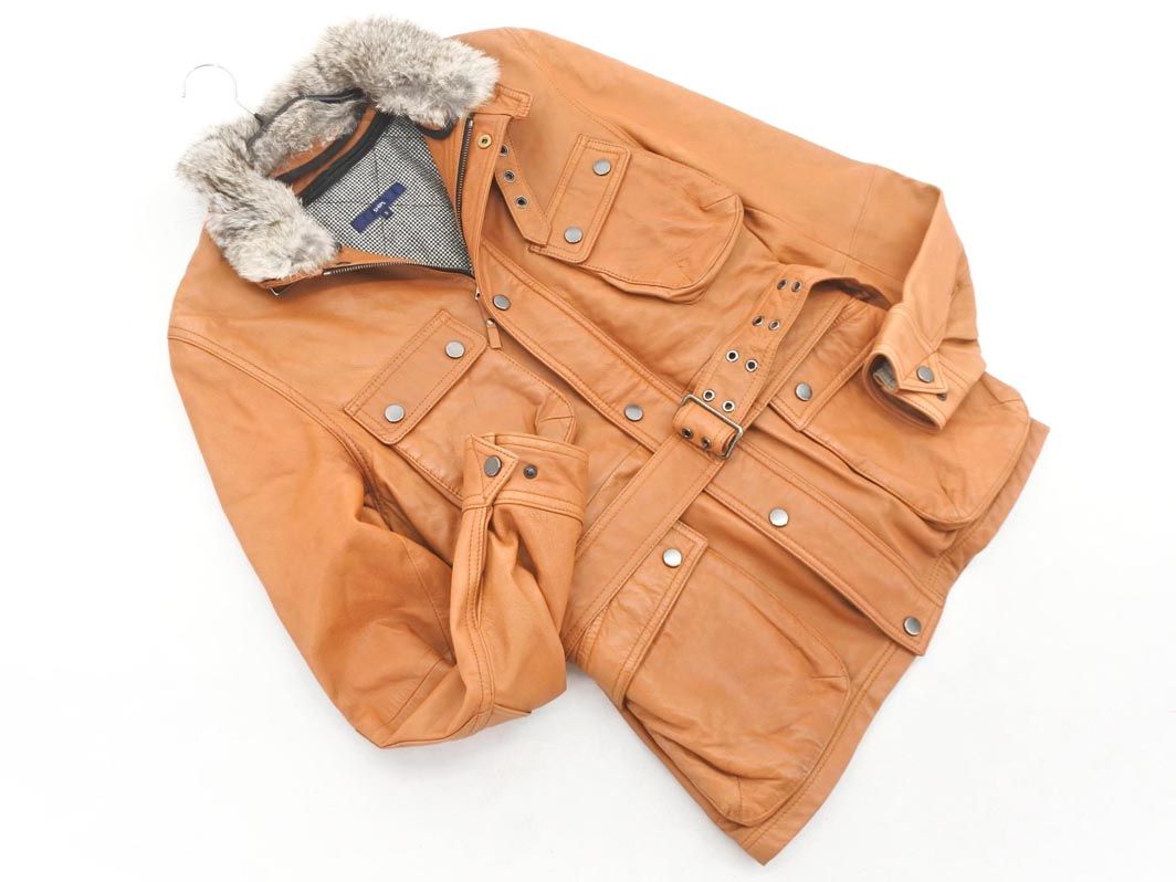 SHIPS シップス ラムレザー 中綿ライナー ラビットファー ベルト付き ジャケット sizeS キャメル メンズ